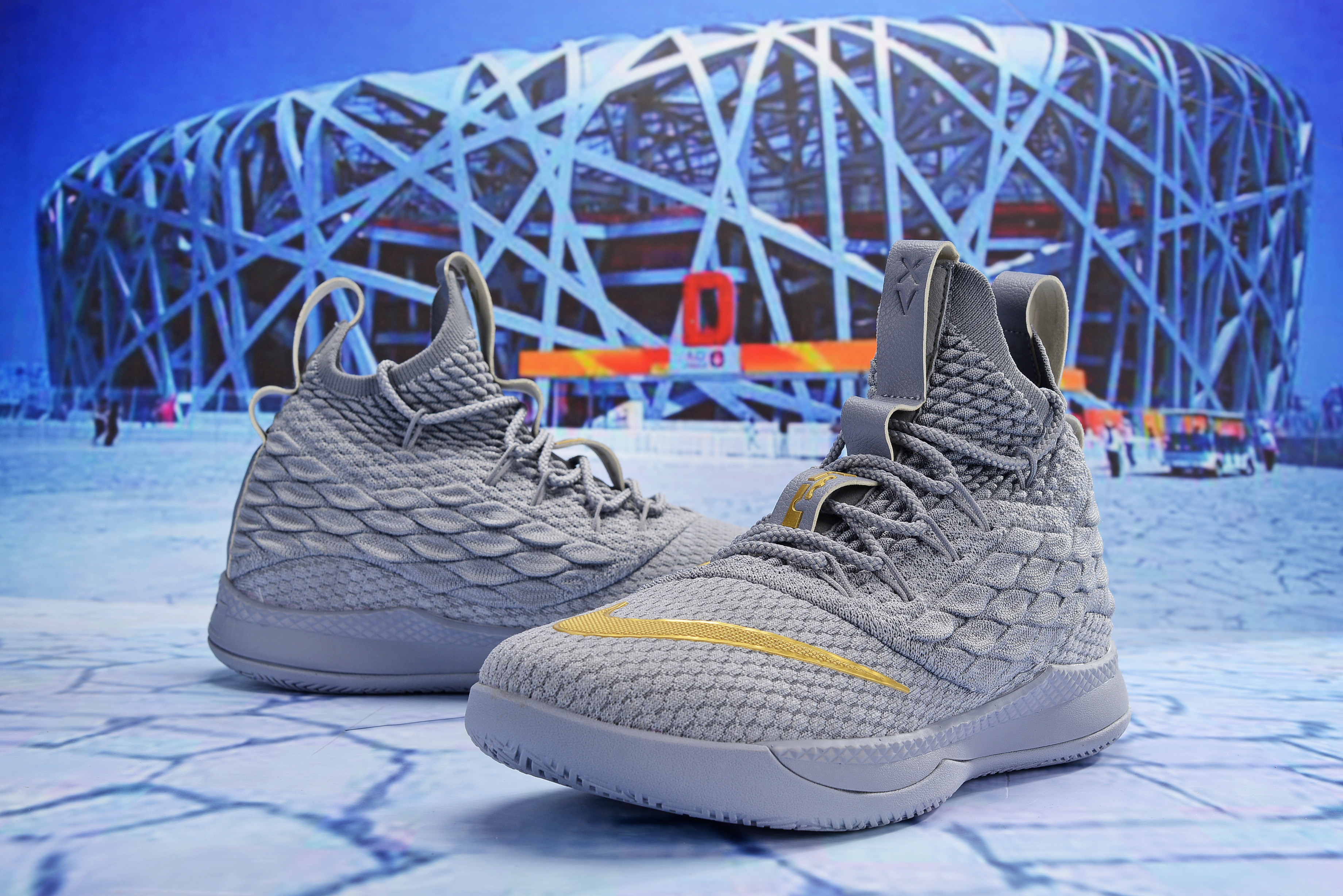 Men Nike LeBron 15.5 Grey Gold Basketball Shoes